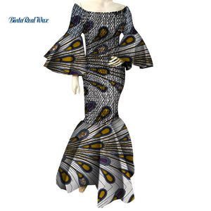 African Dresses for Women Print Ruffles Sleeve Long Dresses Vestidos Bazin Riche African Ankara Dresses Clothing