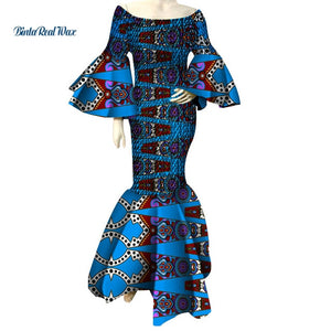 African Dresses for Women Print Ruffles Sleeve Long Dresses Vestidos Bazin Riche African Ankara Dresses Clothing